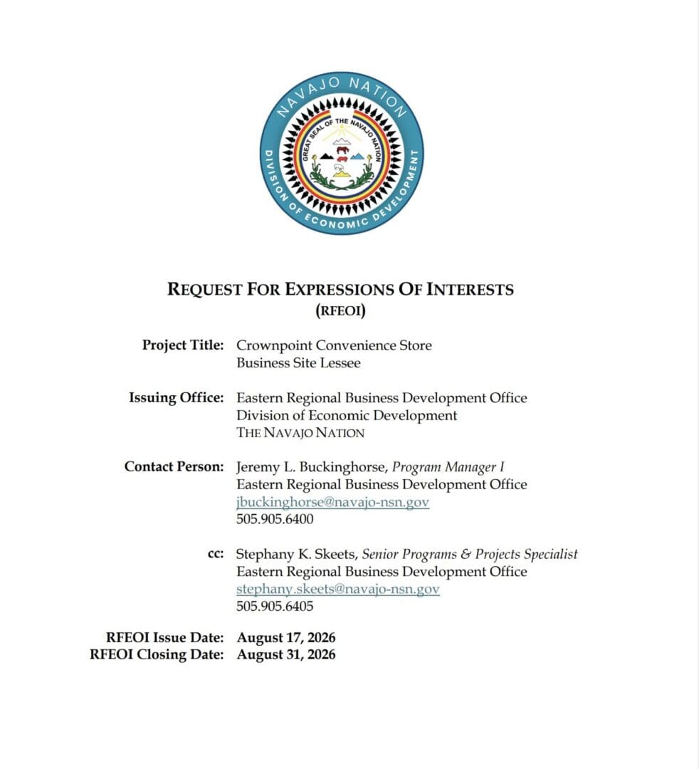 REQUEST FOR EXPRESSIONS OF INTERESTS (RFEOI) Project Title: Crownpoint Convenience Store Business Site Lessee
